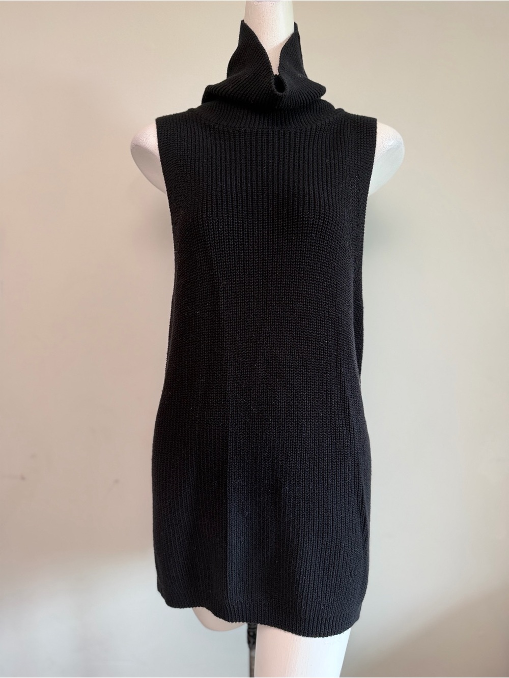 Brass Plum Black Chunky Knit Sleeveless Turtleneck Sweater Tunic M EUC